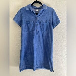 Old Navy Blue Short-Sleeve Denim-Style Button Dress with Pockets